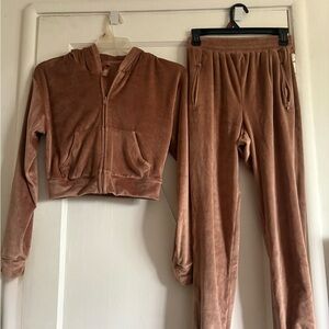 SKIMS Tan Cropped Hoodie & Joggers Set